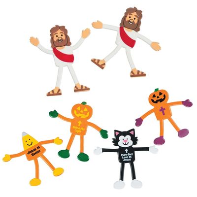4" 4 1/4" Bulk 48 Pc. Religious Halloween Character & Jesus Vinyl Bendable Assortment