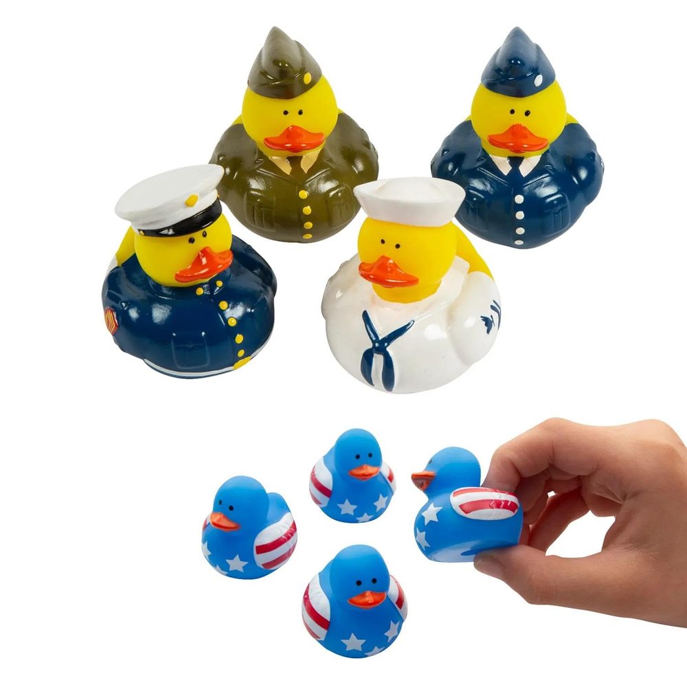 1 1/2" 2" Patriotic Armed Forces & Flag Rubber Duck Assortment 36 Pc.