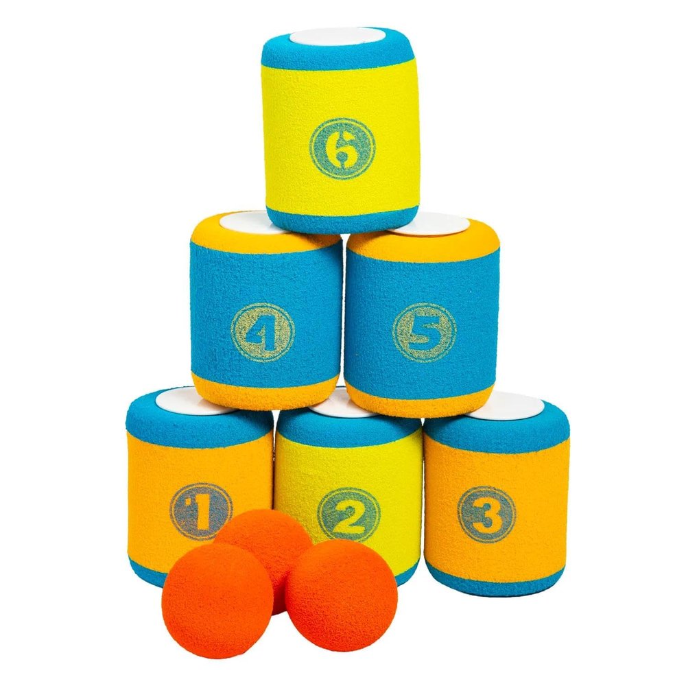 2 1/4" x 3 3/4" Stacking Foam Cans Ball Toss Game Set - 9 Pc.