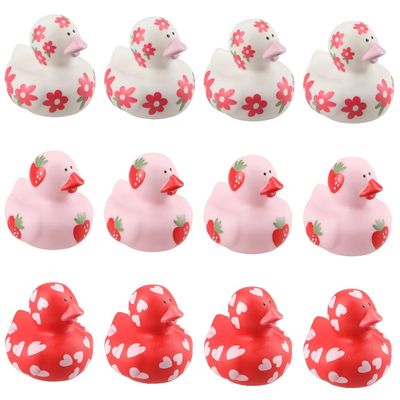 2" x 2" Love in Bloom Hearts, Strawberries & Flowers Rubber Ducks - 12 Pc.