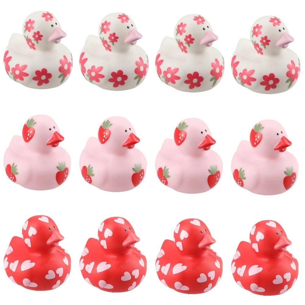 2" x 2" Love in Bloom Hearts, Strawberries & Flowers Rubber Ducks - 12 Pc.