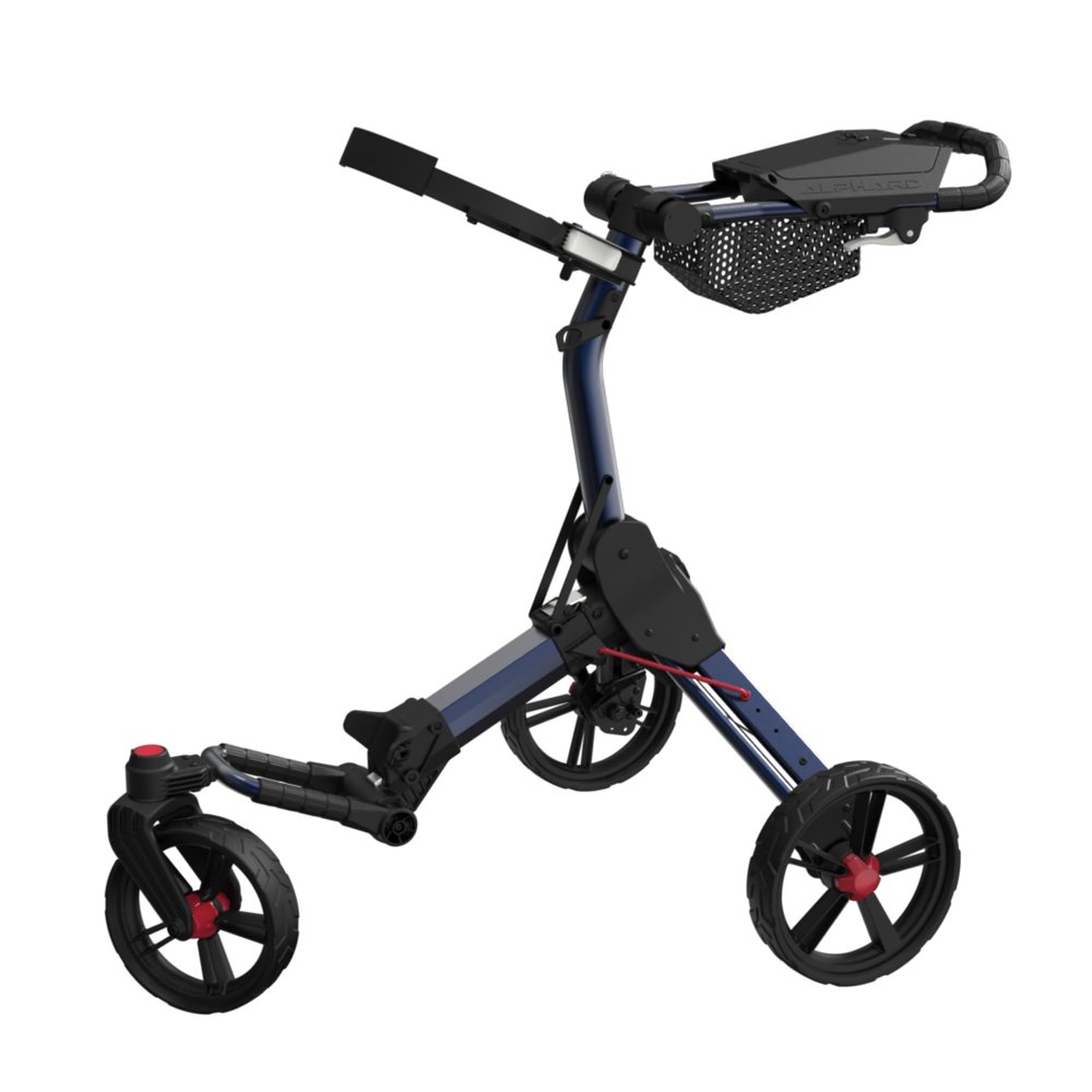 Alphard Golf Push Cart Cybercart Push+ 3 Wheel Golf Cart w Accessories Cup Holder, Umbrella Holder, Magnetic Pad Compact Folding, Upgradeable to Electric