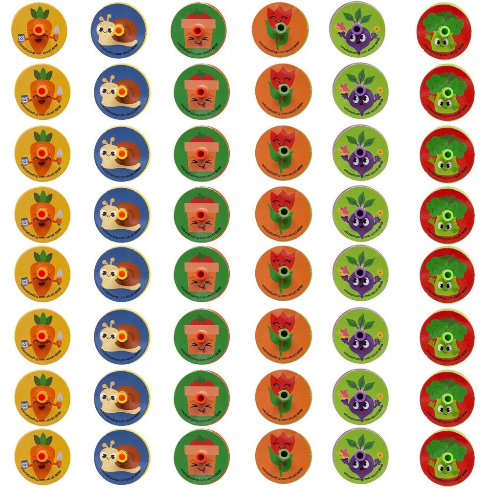 1 1/4" x 1" Bulk 144 Pc. Garden Gang Plastic Spin Top Toys Assortment