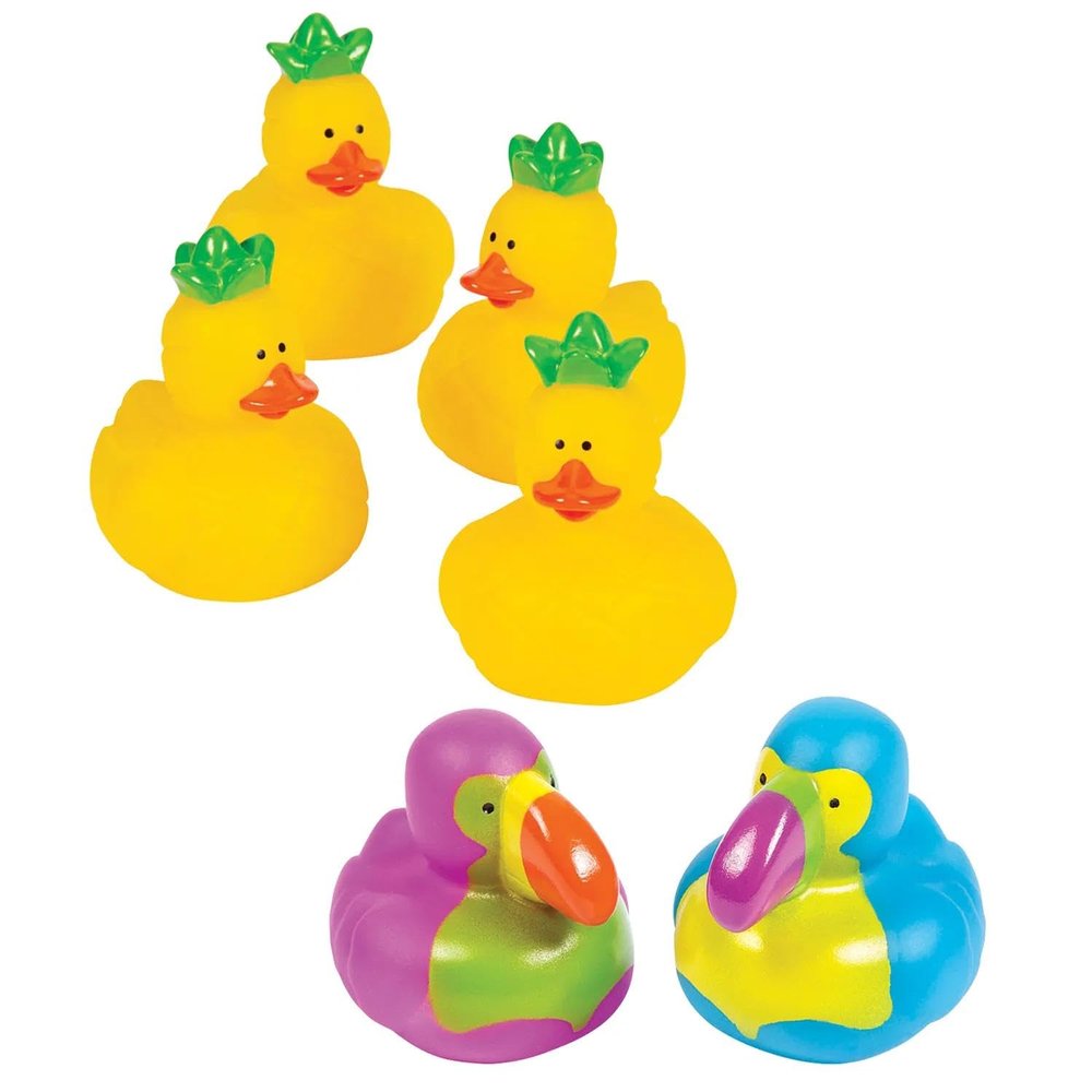 2" 2 1/2" Tropical Toucan & Pineapple Rubber Duck Assortment 24 Pc.
