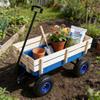 (Local Shipping Outdoor Sport Wagon Utility Cart with Wooden Side Panels & Air Tires, Heavy Duty 176LBS Capacity (Blue, Steel) view 1