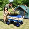 (Local Shipping Outdoor Sport Wagon Utility Cart with Wooden Side Panels & Air Tires, Heavy Duty 176LBS Capacity (Blue, Steel) view 2