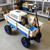 (Local Shipping Outdoor Sport Wagon Utility Cart with Wooden Side Panels & Air Tires, Heavy Duty 176LBS Capacity (Blue, Steel) view 3