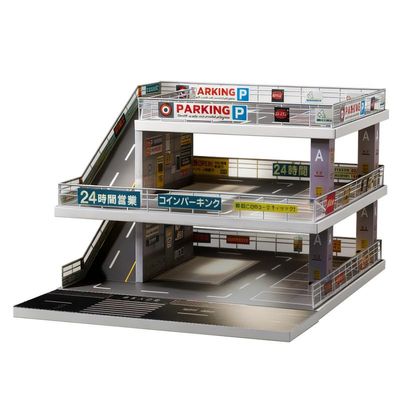 1:64 Die-Cast Car Display Case. Open-air Parking lot Scene with ramp Structure. Car Model Display Stand, Suitable for Hot Wheels Vehicles. (Gray)