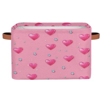 WNRRNW Rectangular Storage Bins Pink Hearts And Diamonds Collapsible Fabric Storage Basket Organizer with Handles for Nursery Bedroom Bathroom