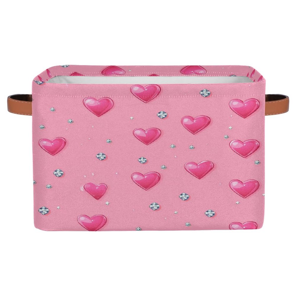 WNRRNW Rectangular Storage Bins Pink Hearts And Diamonds Collapsible Fabric Storage Basket Organizer with Handles for Nursery Bedroom Bathroom