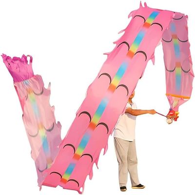 9FjB4sL Dragon Silk Washable Children and Adults Silk Dragon Poi Outdoor Fitness Dragon Dance Ribbon Throwing Dragline Traditional Folk Toys(Pink,10m/32.8ft)