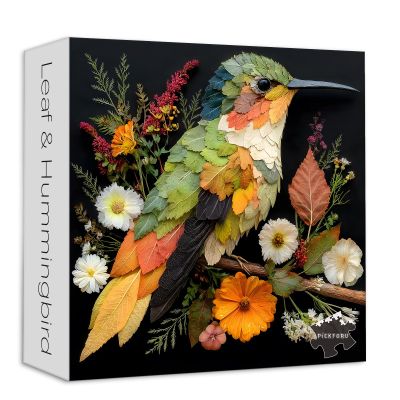 PICKFORU Leaf Hummingbird Jigsaw Puzzles 1000 Pieces, Colorful Bird Flower Art Puzzles for Adults, Leaves Collage Puzzle as Wall Decor