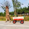 (Local Shipping Outdoor Sport Wagon Utility Cart with Wooden Side Panels & Air Tires, Heavy Duty 176LBS Capacity (Red1, Metal) view 2