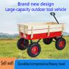 (Local Shipping Outdoor Sport Wagon Utility Cart with Wooden Side Panels & Air Tires, Heavy Duty 176LBS Capacity (Red1, Metal) view 3