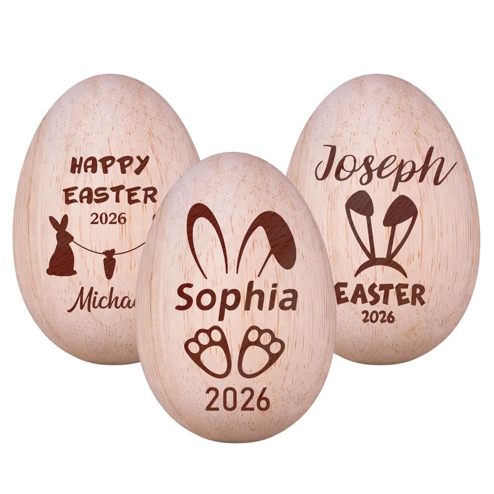 Duckbe Personalized Wooden Musical Easter Egg Shaker 2026 - Engraved with Custom Name/Text for Boys Girls, Easter Basket Stuffer, First Easter Gift for Kids, Baby Shower Birthday Gift Idea
