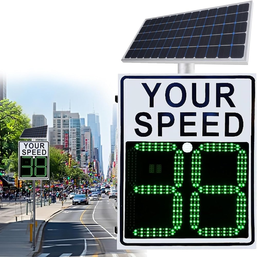 Solar-Powered LED Speed Limit Sign with Radar, 20"x27"/24"x35" Speed Detection Display for Neighborhoods, Solar Radar Speed Feedback Sign for Traffic Safety