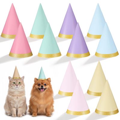 Aysatogc 12PCS Pastel Party Hats, Colorful Cone Birthday Hats Gold-Stamped Kids Party Hat with Elastic Cords Party Headwear for Birthday Baby Shower Wedding Party's Supplies Bridal Celebration