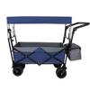 Heavy-Duty Collapsible Wagon with Push Handle, All-Terrain Wheels, and Canopy for Outdoor Transport, Camping, Gardening, and Shopping (Dark Blue + Steel) view 1