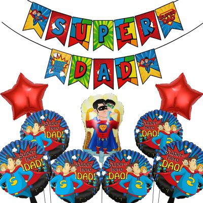 10PCS Fathers Day Super Dad Balloons Kit Fathers Day Balloons Happy fathers day Banner Super Dad Decorations Happy fathers day Decorations for Party 26 Inch Super Hero Balloon