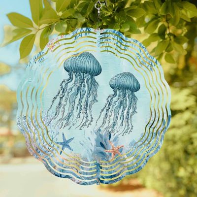 Wind Spinners for Yard Garden, Summer Oceans Watermelon 3D Stainless Steel Round Hanging Spinners Indoor Outdoor Kinetic Yard Art,10 Inch, Watercolor Sea Stars Corals