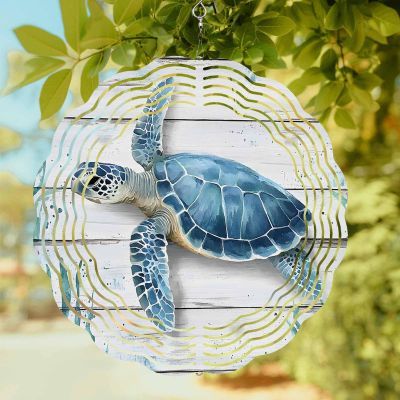 Wind Spinners for Yard Garden, Ocean Turtle on Vintage Wooden Texture 3D Stainless Steel Round Hanging Spinners Indoor Outdoor Kinetic Yard Art,10 Inch, Underwater Seaweed