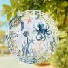 Wind Spinners for Yard Garden, Marine Life Sea Turtles Eight-Clawed Fish 3D Stainless Steel Round Hanging Spinners Indoor Outdoor Kinetic Yard Art,8 Inch, Fish Corals view 1