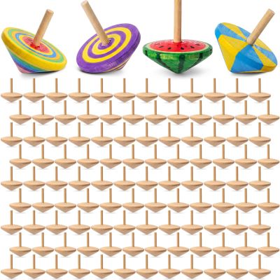 DoubleFill 100 Pcs Bulk Back to School Student Gifts, DIY Unfinished Wooden Spinning Tops for Kids Back to School Craft Kit Teacher to Student Gifts Art Supplies for Classroom Activities Party Favor
