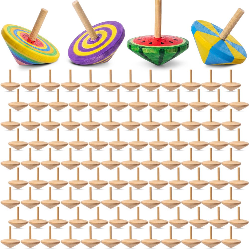 DoubleFill 100 Pcs Bulk Back to School Student Gifts, DIY Unfinished Wooden Spinning Tops for Kids Back to School Craft Kit Teacher to Student Gifts Art Supplies for Classroom Activities Party Favor