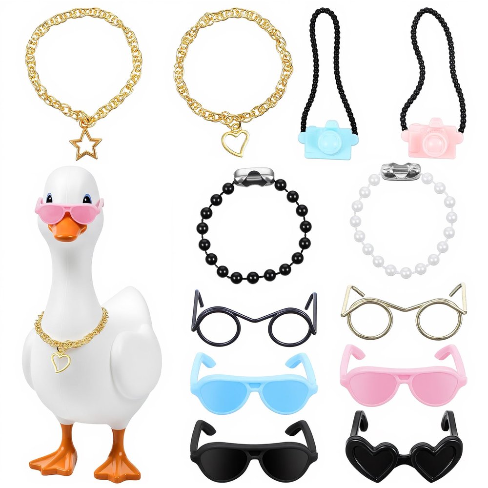 Aysatogc 12PCS 7inch Desk Goose Outfits Mini Porch Goose Accessories with Chain Collar and Sunglasses Fun Clothes Costume Set for Magnetic Goose Statue
