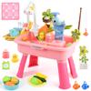 Kids Sand Water Table 4-in-1 Kitchen Sink Toy with Electric Water Pump, Faucet, Play Food Accessories & Fishing Set, for Boys & Girls Age 3+ (Pink-Cloud) view 2