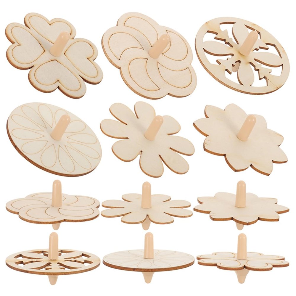 BESPORTBLE 18pcs Wooden Gyro DIY Painting Set, Creative Unfinished Spinning Tops Shapes, Educational Craft Supplies for s Art and Play