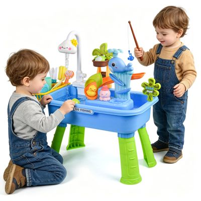 4-in-1 Kids Sand Water Table Kitchen Sink Play Toy Blue Cloud