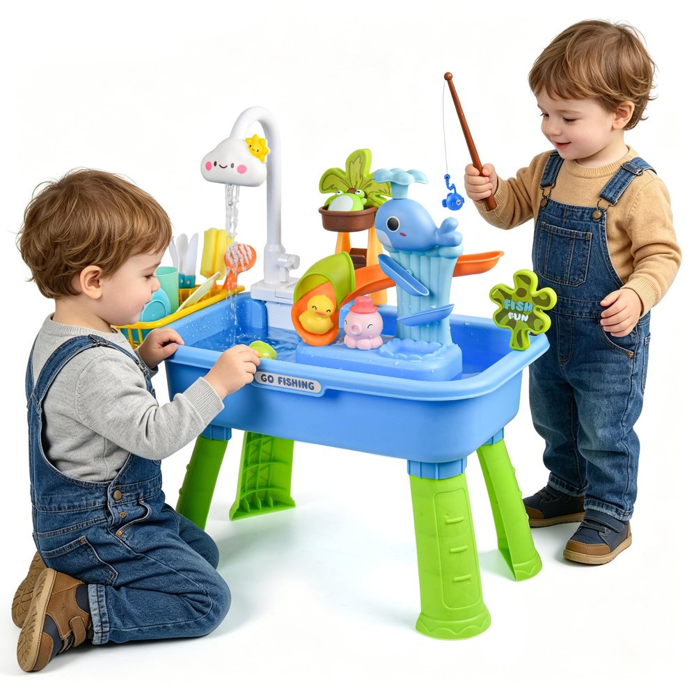 4-in-1 Kids Sand Water Table Kitchen Sink Play Toy Blue Cloud