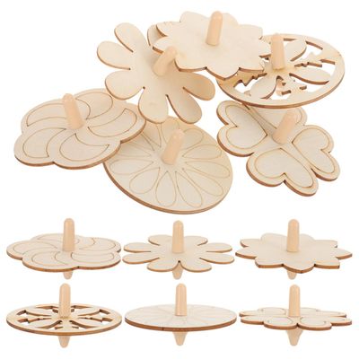 FRCOLOR 18pcs Wooden Gyro Set for DIY Painting Unfinished Tops Portable Wood Spinning Tops Creative Craft Materials for Preschool and Home Play