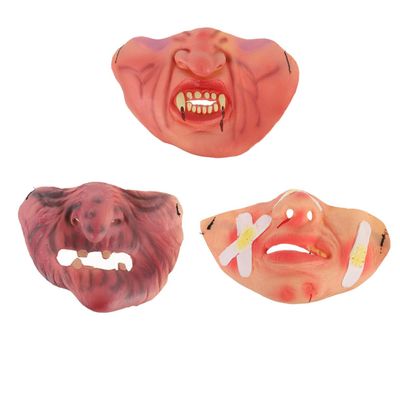 BESTonZON 3pcs Halloween Latex Half Face Mask Set Zombie, Witch Mouth, Scar Designs Masquerade Face Covers for Costume Party, Prank, Dress-up