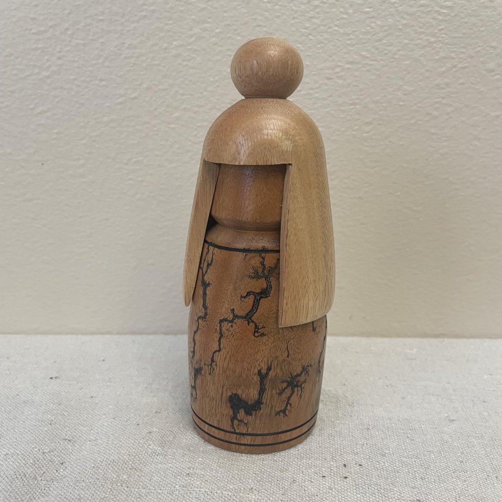Air-Ads Supplies Handcrafted Wooden Kokeshi Doll, Dollhouse Accessories, Natural Wood Finish with Decorative Design, 7.5" H,D39