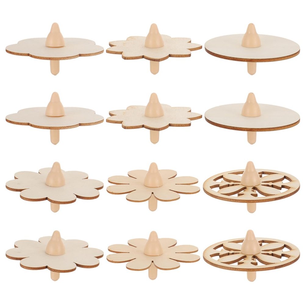 IMIKEYA 18pcs Wooden Gyro Unfinished DIY Painting Spinning Tops Set Creative Educational for Preschool Craft Activity