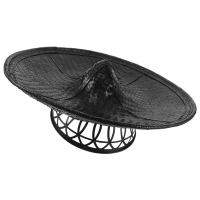 Abaodam Black Woven Ninja Hat, 35cm Diameter Oriental Cosplay Cap, Traditional Asian Conical Headwear for Stage Performance and Party Dress-up