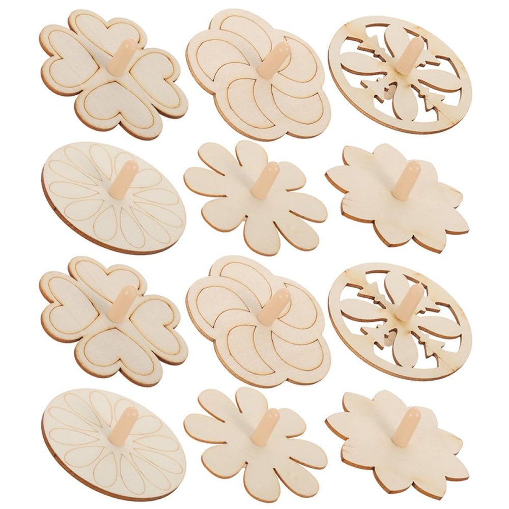JOINPAYA 18pcs Wooden Gyro DIY Painting Spinning Tops Set Unfinished Wooden Gyro Craft for Creative Play and Classroom Art Projects