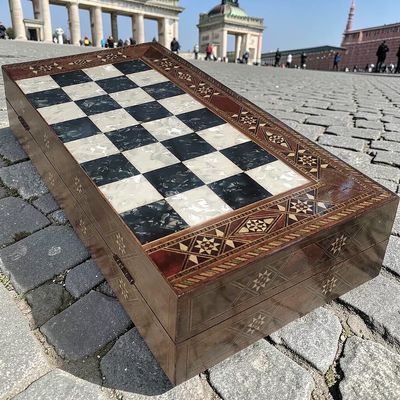 3-in-1 Backgammon, Chess & Checkers Set Handmade Solid Wood Inlaid Game Board Premium Luxury Gift for Men, Dad or Husband