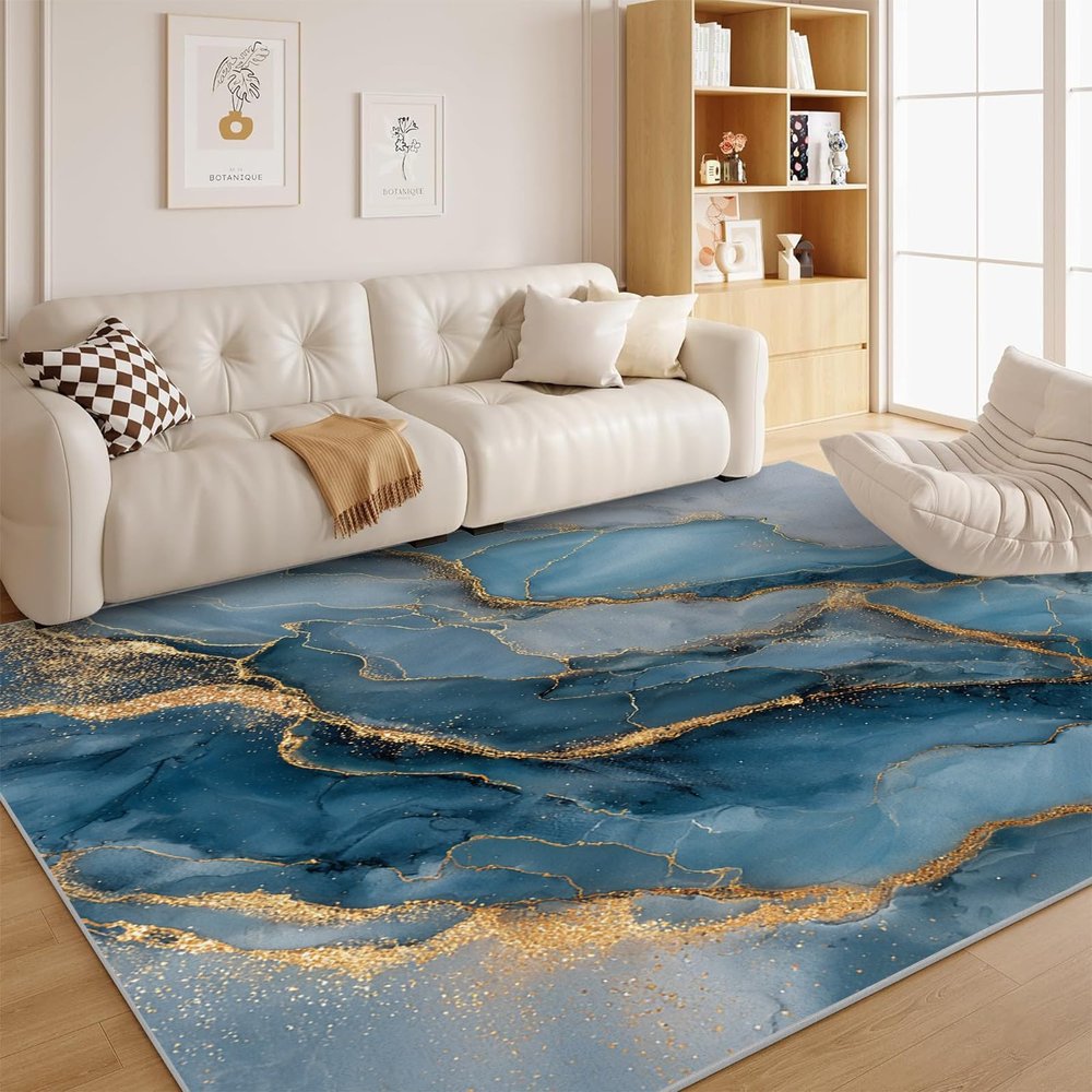 Abstract 5x7 Rug - Aesthetic Abstract Rug 3x5 - Neutral Modern Area Rug for Living Room Bedroom, Swirl Marble Pattern Carpet, Non Slip & Soft Low Pile Indoor Small Washable Rugs for Women Teens V117