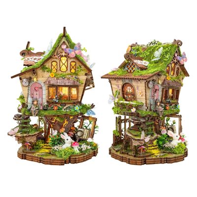 3D Wooden Puzzle DIY Miniature House Kit - Jewelry Shop Dollhouse Building Set with LED Light for Adults Teens, Miniature Craft Model Kits for Home Decor, Fun Hobby Gift (Treehouse)