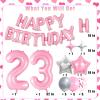 32PCS Pink and Silver Balloons, Number 23 Balloons, Pink Happy Birthday Balloons Banner Mylar Foil Letters, Birthday Decorations with Star Balloons, 23th Birthday Decorations for Women Men view 2