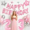 32PCS Pink and Silver Balloons, Number 23 Balloons, Pink Happy Birthday Balloons Banner Mylar Foil Letters, Birthday Decorations with Star Balloons, 23th Birthday Decorations for Women Men view 3