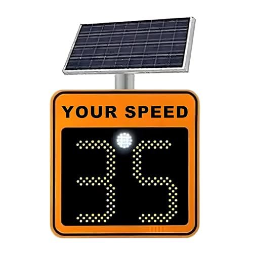 24" Solar Powered Radar Speed Display Sign | LED Digital Speed Limit Indicator | Flashing Radar Feedback Sign | Aluminum Road Warning Board with 3-Digit Display