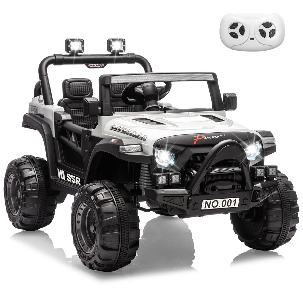 12V Kids Electric Vehicle Ride on Car with 2.4G Parent Remote, Safety Locking Doors, 3-Point Harness, LED Lights, Bluetooth & Spring Suspension-Electric Toy Car for Toddlers 3-5 Years, White