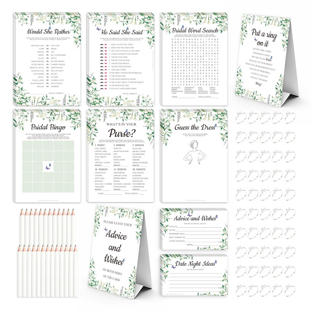 Diakos 8-in-1 Bridal Shower Games Set for 50 Guests, Floral Theme