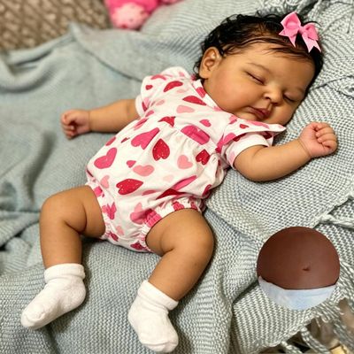 Anano Black Reborn Baby Dolls Vinyl Full Body Girl, 20 in Full Vinyl Baby Doll, Realistic Babys Doll African American Biracial Girl, Black Reborn Dolls with Accessories