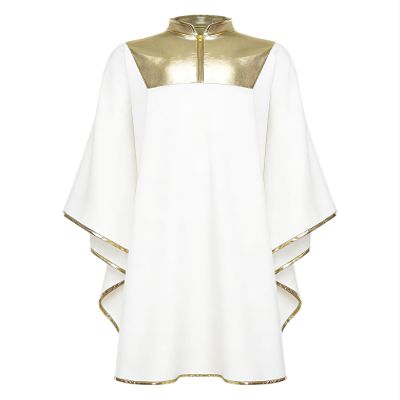 JEATHA Kids Boys Batwing Sleeve Metallic Praise Dance Costume Judge Robe Choir Church Liturgical Worship Gown White 14 Years