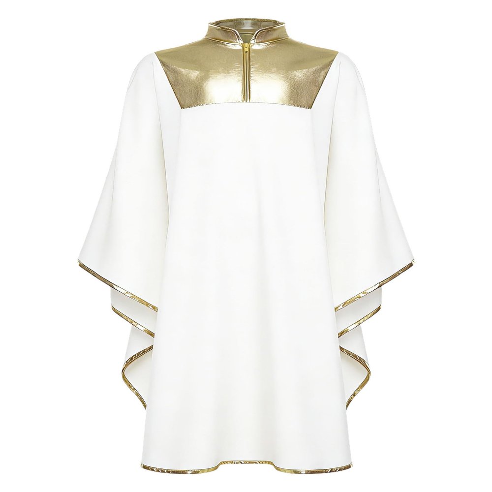 JEATHA Kids Boys Batwing Sleeve Metallic Praise Dance Costume Judge Robe Choir Church Liturgical Worship Gown White 14 Years
